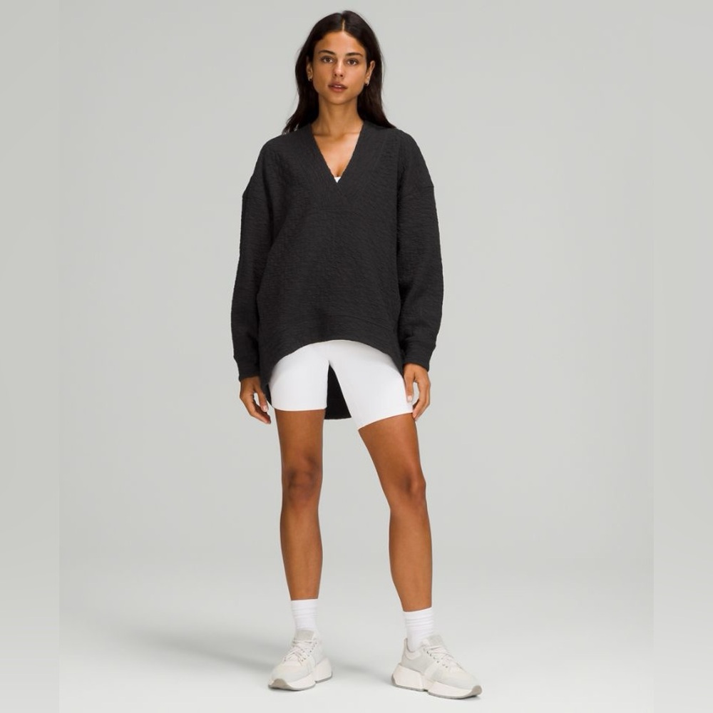 Lululemon Rippled V-Neck Pullover Black Size 10 Oversized Yoga Gym Workout Comfy